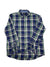 The Womens Favorite Flannel is a relaxed fit women's shirt featuring a blue, green, and white plaid pattern, shown laid flat on a white background.