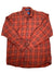 A Mens Canterbury Cloth Flannel Shirt by Pendleton, in red and orange plaid with a collar and front buttons, is laid flat on a white background.