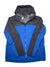 A blue and dark gray Mens Wenaha Rain Jacket with GORE-TEX PacLite, hood, front zipper, and long sleeves is laid flat on a white background. Brand logos are visible on the chest and wrist of this waterproof Mammut jacket.