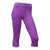 Motus Capri Tight in purple and pink pattern shown on a white background. These fitted, capri-length athletic leggings have a high waistband, visible seams, and quick-drying panels for superior moisture management.