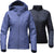 Two Women's Cheakamus Triclimate 3-in-1 Insulated Jackets: a light purple waterproof hooded style in front and a black quilted version in back, both displayed on invisible mannequins.