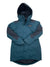 The Women’s FireFall Insulated Jacket in teal and dark gray has synthetic stretch insulation, a front zipper, two large front pockets, and a chest patch. It is shown laid flat on a white background.
