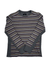 The PR Mens Striped Sweater, made from a cotton blend, showcases horizontal stripes in gray, brown, and maroon with solid dark gray cuffs, collar, and side panels—ideal for adding style to any casual wardrobe.