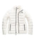 The Women's Stretch Down Jacket in white features horizontal quilting, a black front zipper, two black zipper pockets, and The North Face logo on the left chest. Lightweight puffer style shown flat on a white background.