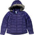 The Women's Glam-Her Down Jacket is a water-resistant purple puffer coat with a faux fur-trimmed hood, front zipper, and two zippered side pockets, shown on a white background.