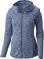 The Women's OuterSpaced Hoodie is a blue, fitted, long-sleeve hoodie with a subtle spacedye print, full front zipper, and hood. Displayed on a plain white background.