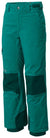 Kids' Rad to the Bone Insulated Pants by Columbia in teal green with dark green reinforced knee patches, side pockets, a zippered thigh pocket, adjustable waistband, and Omni-Heat Thermal Reflective lining; shown on a white background.