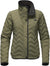 The North Face Women's Westborough Insulated Jacket features an olive green color, slim fit, high collar, black zipper, logo on the left chest, chevron stitch pattern, fitted sleeves, and a water-resistant finish.