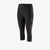 Women's Endless Run Capri Leggings are black, cropped athletic leggings with a high waistband and subtle side mesh details, made from moisture-wicking, quick-drying fabric. Displayed on a plain white background.